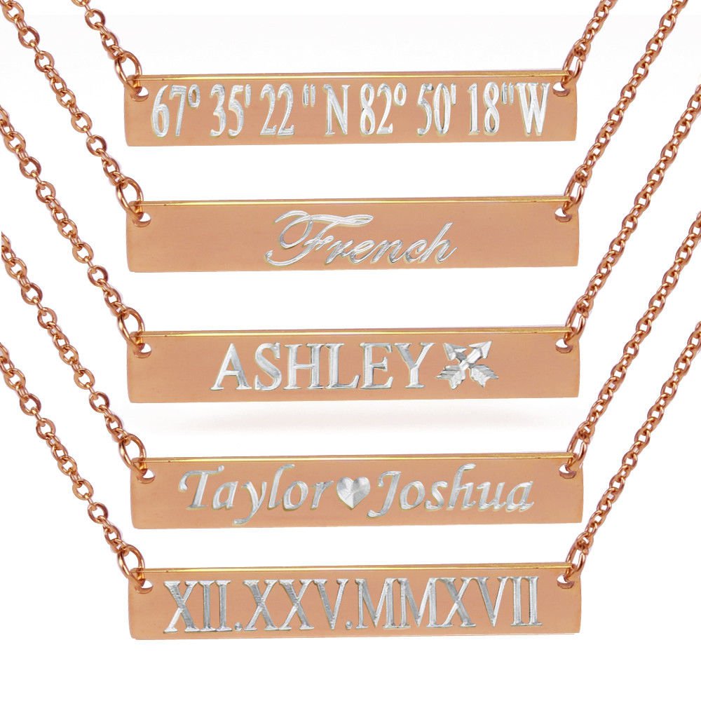 Personalized Rose Gold Name Plate Bar Necklace Chain Necklace Selller in US