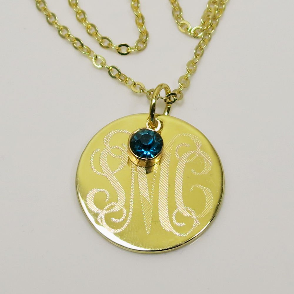 Monogram  Personalized Circle Necklace Gold Plated  Sterling Silver