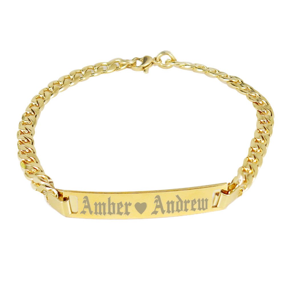 Custom Gold Id Bracelet Silver Id Bracelet Personalized Name Bar Bracelet
