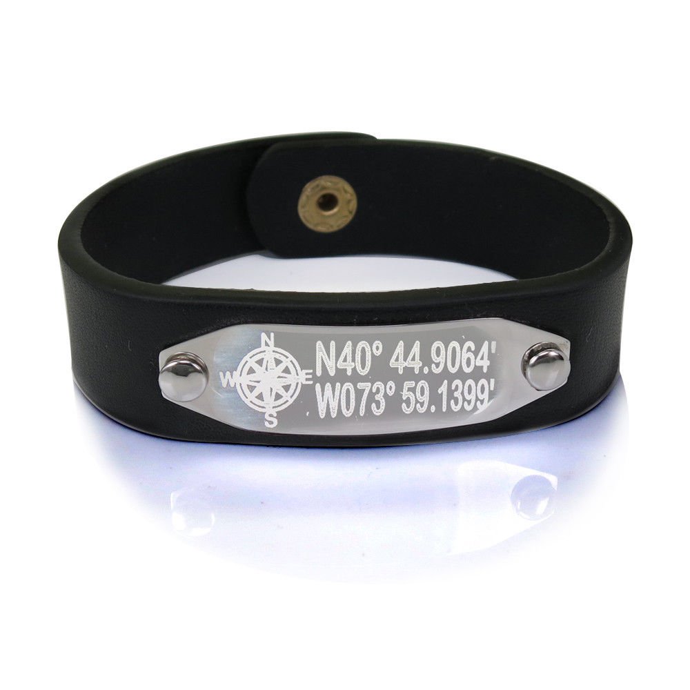 GPS Coordinate Leather Bracelet   Longitude Latitude Leather Bracelet