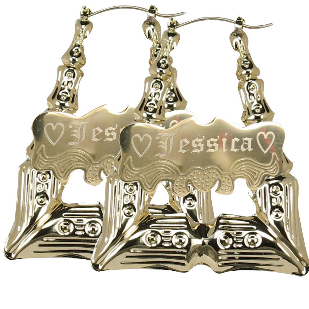 Rectangle Bamboo Hoop Earring | Gold Bamboo Hoop Earring | Doorknocker Earring