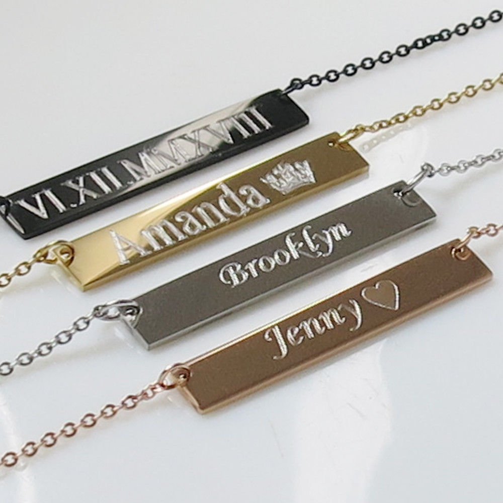 Personalized Custom Free Engraved Name Bar Necklace Name Plate Necklace