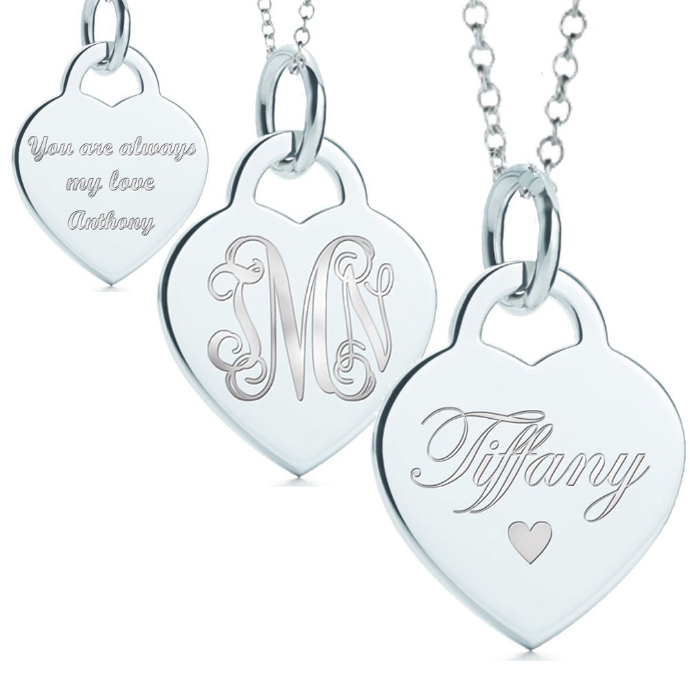 Personalized engravable  Heart Pendant Silver Tone Name Necklace make in NY