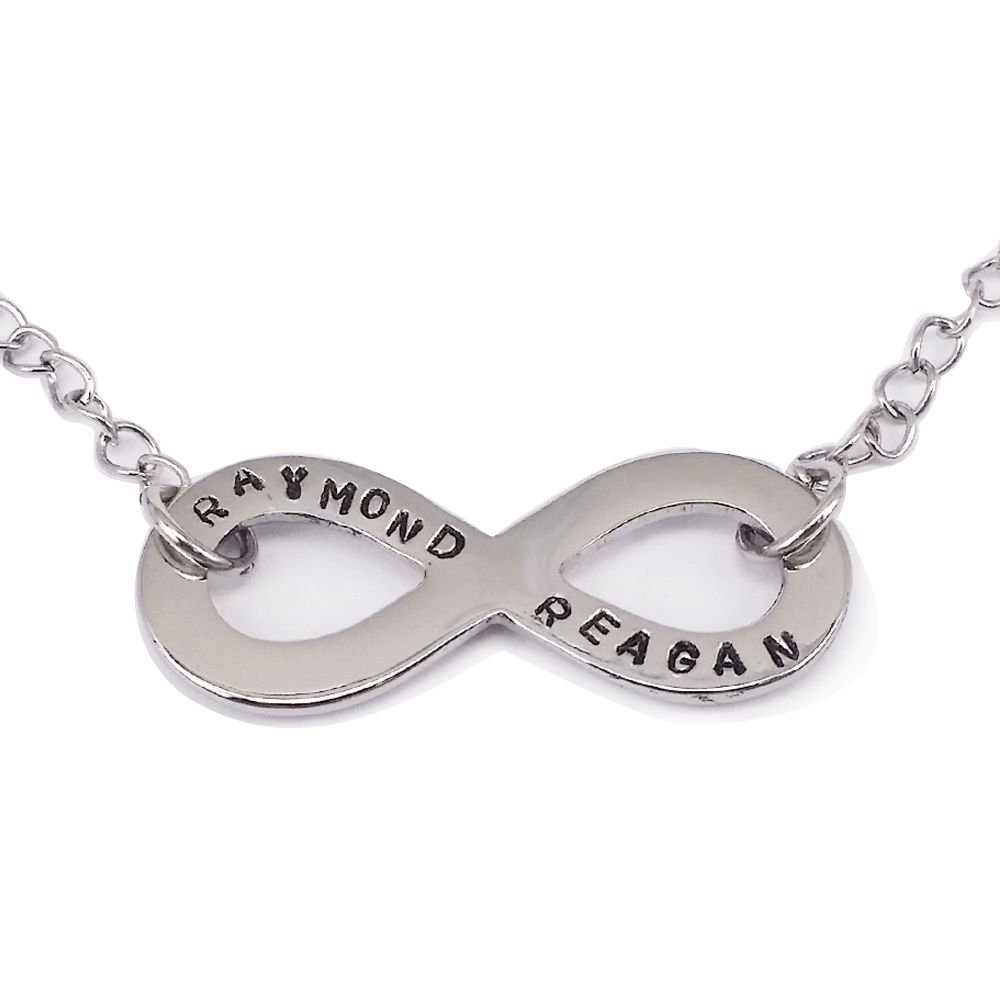 Personalized name necklace, silver name necklace, child mother 2 name infinity