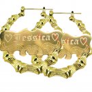 Personalized Gold plated Hoop Name Bamboo Earrings 1.9" Custom Made Any Name