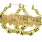 Personalized Gold plated Hoop Name Bamboo Earrings 1.9" Custom Made Any Name