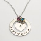 Personalized Hand Stamped Necklace Gold plated with  Birthstones
