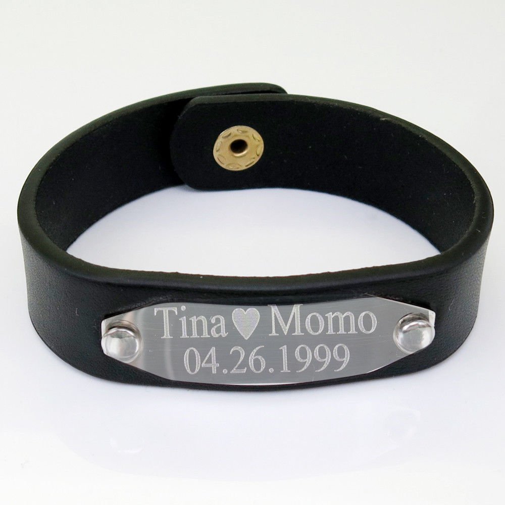 Personalized Leather Bracelet Engraved Leather Bracelet ID Leather Bracelet