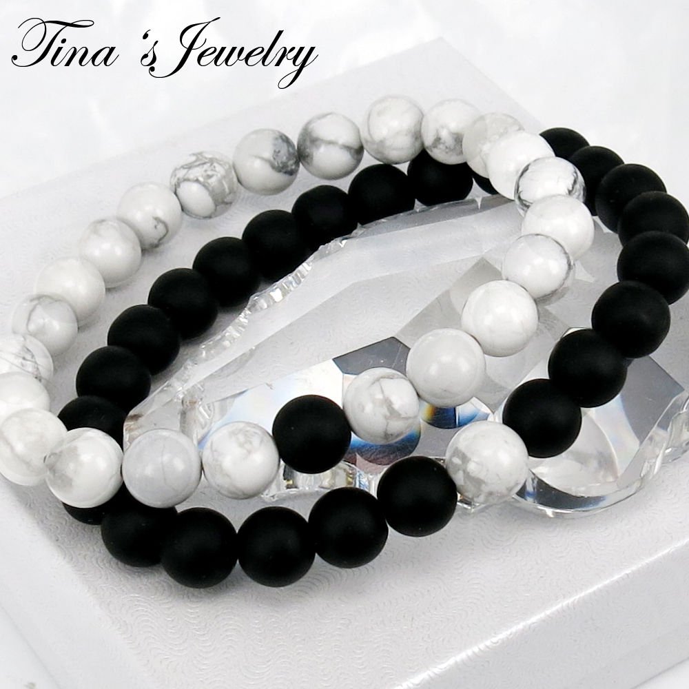 2pc Onyx Bracelet Distance Couple Bracelet Howlite Bead Couples Bracelet-32