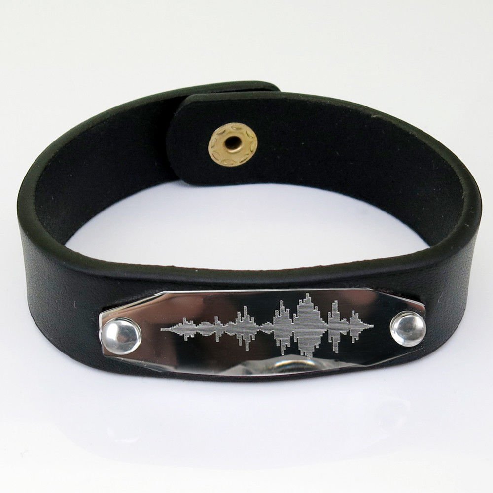 Sound Wave Leather Bracelet  Personalized Leather Bracelet  Leather Id Bracelet