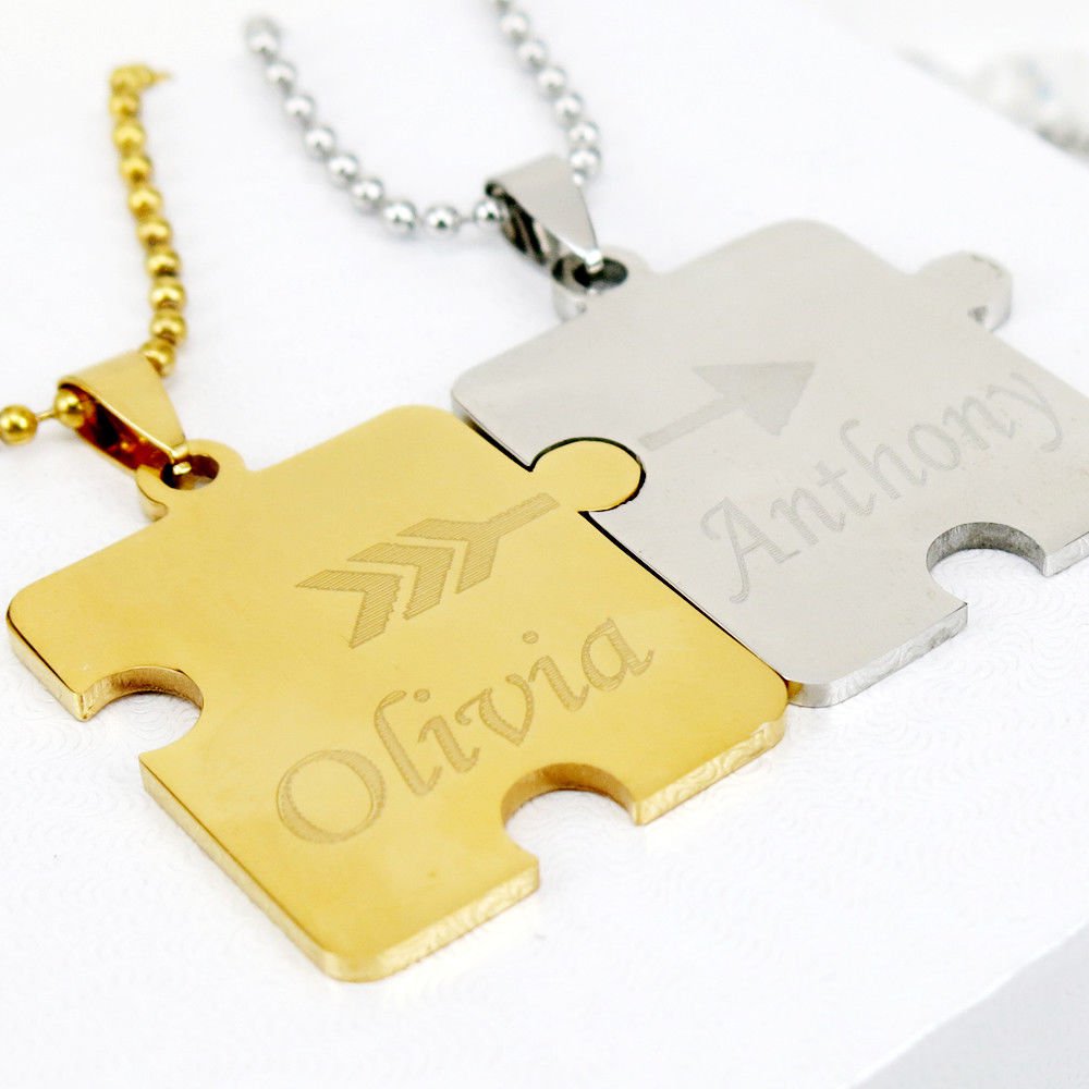 Personalized Puzzle Necklace Matching Puzzle Couples Necklace Engraved Any Name