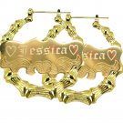 Personalized Gold Bamboo Hoop Earring Name Personalized Woman lady Hoop Earrings