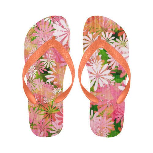 Flip Flops for Men and Women Pink Flower Painting Unique Design Couple Slippers