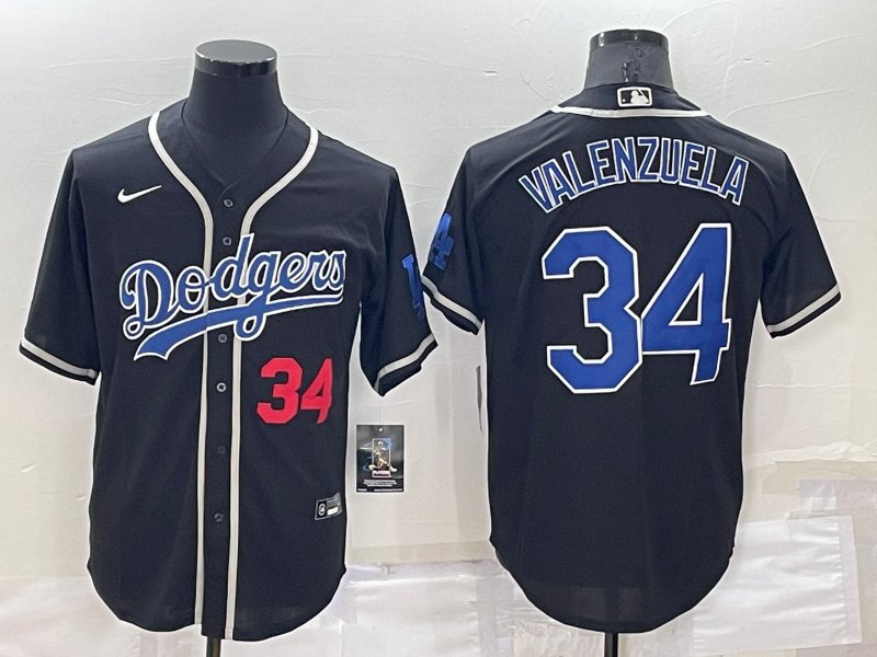 Los Angeles Dodgers #34 Fernando Valenzuela Black Blue Name