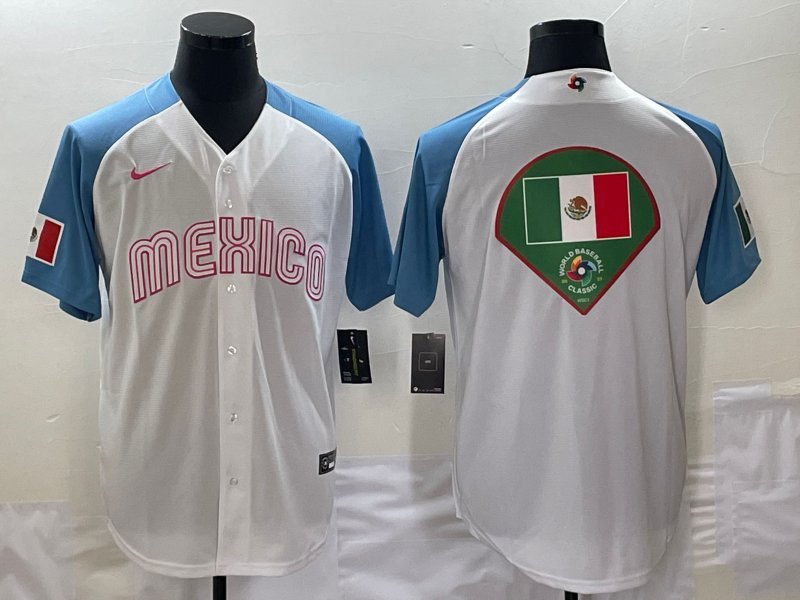 Men's Mexico Baseball 2023 White Blue World Baseball Big Logo Classic