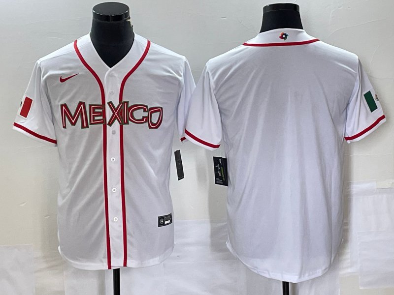 Men's Mexico Baseball Blank 2023 White World Baseball Classic Stitched
