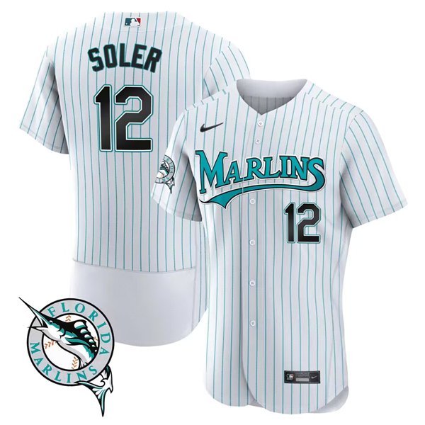 Men's Miami Marlins #12 Jorge Soler White Flex Base Stitched Jersey All  Sizes