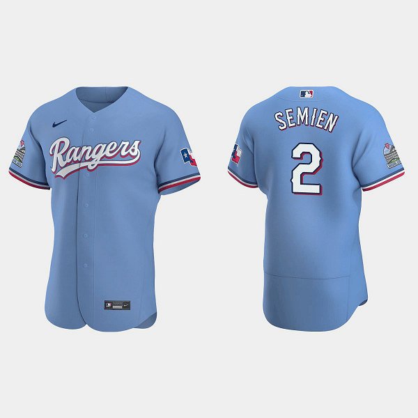 Men's Texas Rangers #2 Marcus Semien Light Blue Flex Base Stitched Baseball  Jersey