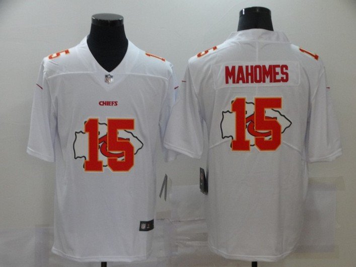 Patrick Mahomes #15 Kansas City Chiefs Vapor White Stitched Jersey.