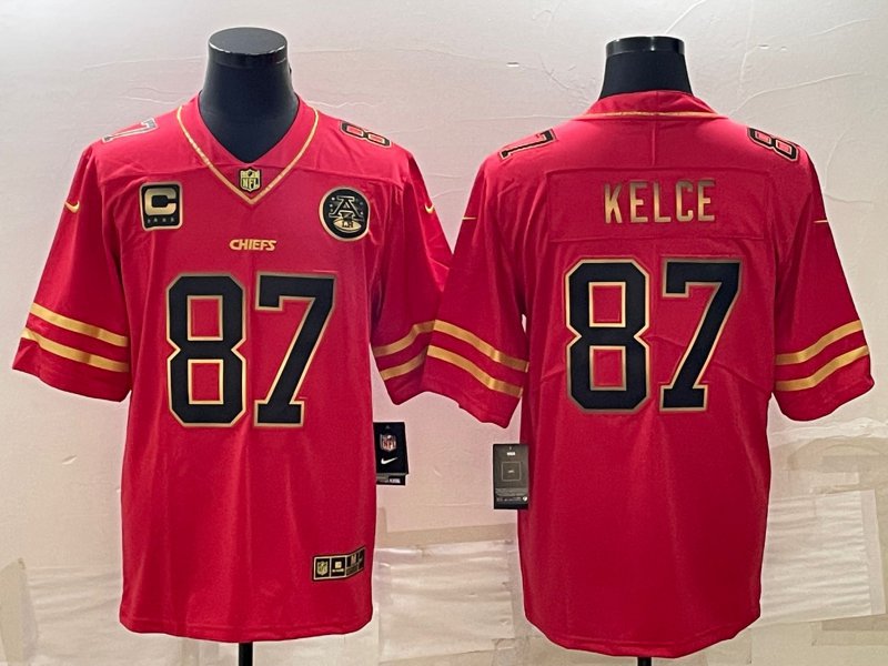 Kansas City Chiefs 87 Travis Kelce Red 4 Star C Patch Vapor Untouchable Limited Stitched Jersey 