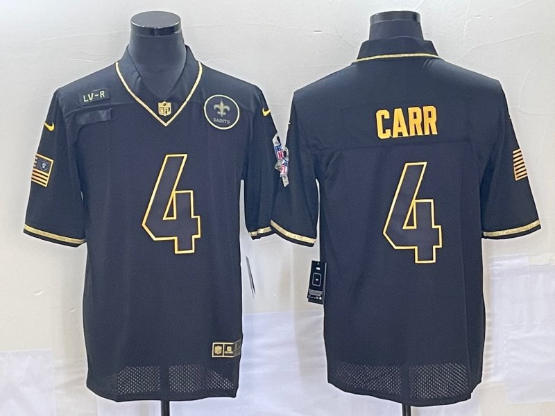 Derek Carr New Orleans Football T-Shirt Cotton Jersey Black Gold #4