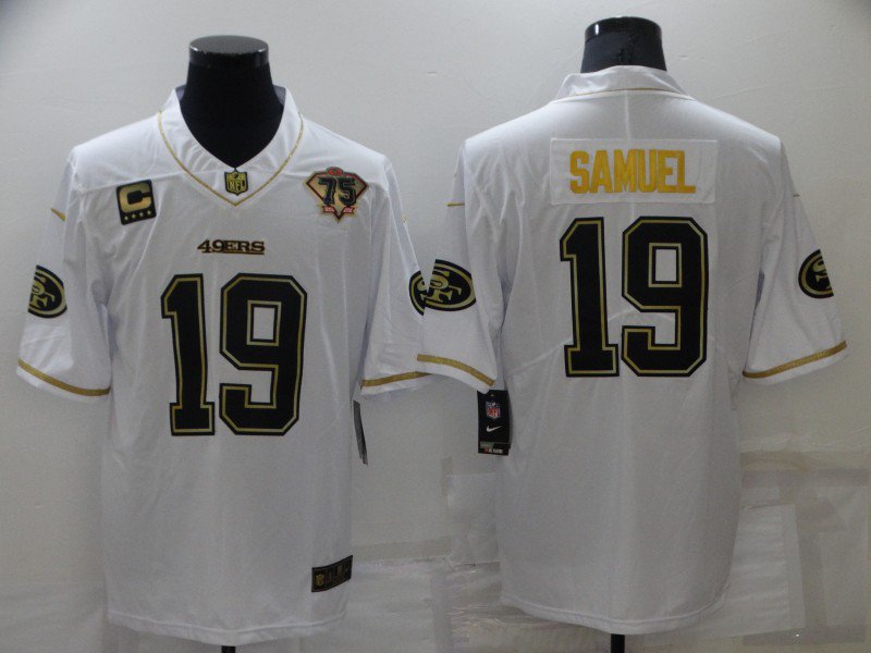 Nike 49ers 19 Deebo Samuel White Gold With 75th Anniversary Patch Vapor  Limited Men Jersey