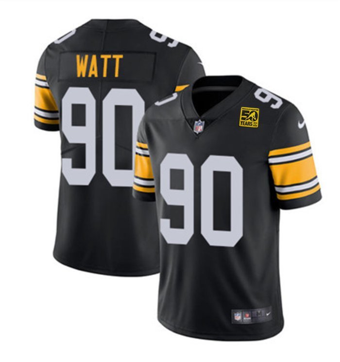 Pittsburgh Steelers #90 T.J. Watt Black 2023 50th Anniversary Vapor ...