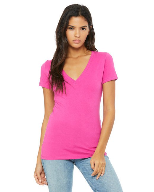 Ladies' Jersey Short-Sleeve Deep V-Neck T-Shirt - BERRY - S BERRY XL