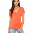 Ladies' Jersey Short-Sleeve Deep V-Neck T-Shirt - BERRY - S CORAL L