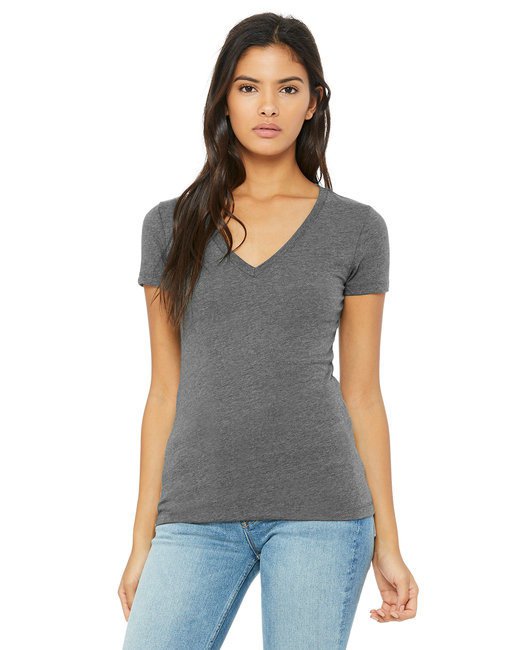 Ladies' Jersey Short-Sleeve Deep V-Neck T-Shirt - BERRY - S DEEP HEATHER M