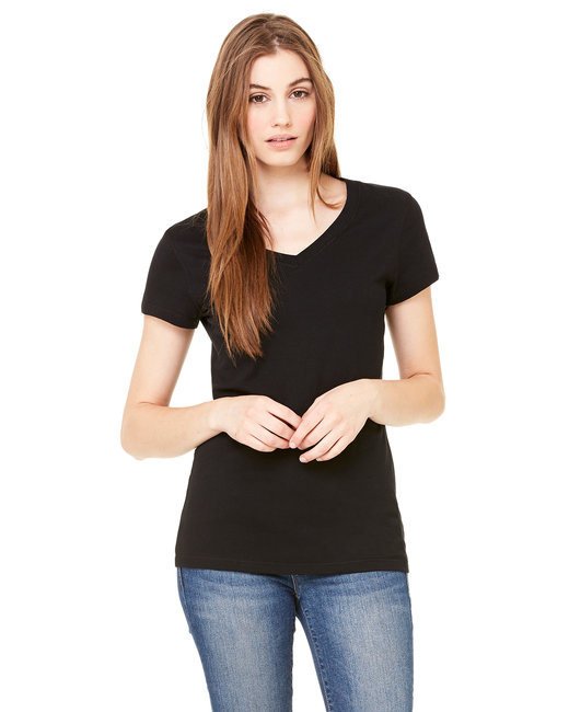 Ladies' Jersey Short-Sleeve V-Neck T-Shirt - DARK GRY HEATHER - S BLACK XL