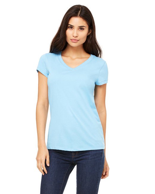 Ladies' Jersey Short-Sleeve V-Neck T-Shirt - DARK GRY HEATHER - S OCEAN BLUE 2XL
