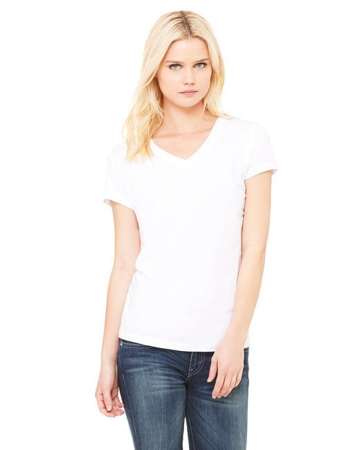 Ladies' Jersey Short-Sleeve V-Neck T-Shirt - DARK GRY HEATHER - S WHITE L