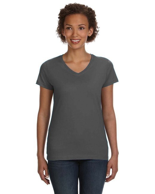 Ladies' V-Neck Fine Jersey T-Shirt - BLACK - S CHARCOAL M