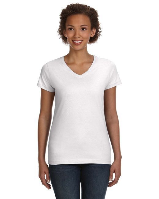 Ladies' V-Neck Fine Jersey T-Shirt - BLACK - S WHITE S