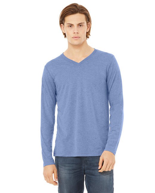 Unisex Jersey Long-Sleeve V-Neck T-Shirt - CHAR BLK TRIBLND - S BLUE TRIBLEND S