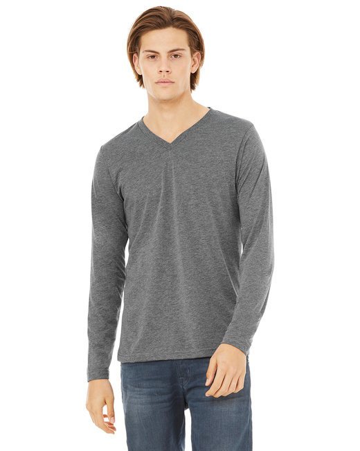 Unisex Jersey Long-Sleeve V-Neck T-Shirt - CHAR BLK TRIBLND - S GREY TRIBLEND XS