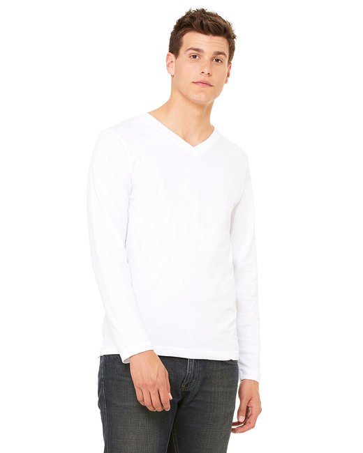 Unisex Jersey Long-Sleeve V-Neck T-Shirt - CHAR BLK TRIBLND - S WHITE XS