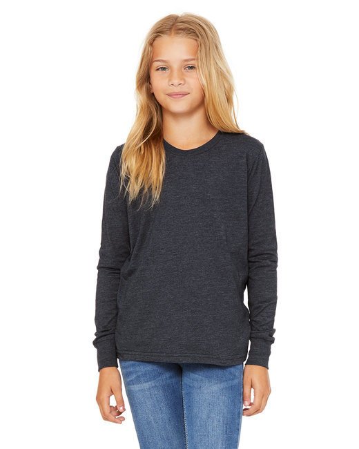 Youth Jersey Long-Sleeve T-Shirt - BLACK - S HEATHER NAVY L