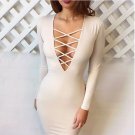 Women's Fall Winter Long Sleeve Sexy V-Neck Body-con Dress Club Party Wear