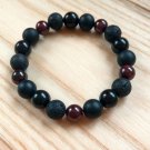 10mm Natural Garnet, Black Agate and Lava Stone Bracelet CUSTOM SIZE Black Red