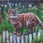 Cat Original Oil Painting Kitty Impasto Animal Art Palette Knife Garden Flowers Linen