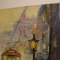 Cityscape Rain Original Oil Painting Old Town Walking People Figurative Art Red Tram Umbrella Cab