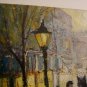 Cityscape Rain Original Oil Painting Old Town Walking People Figurative Art Red Tram Umbrella Cab