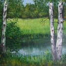 River Birches Original Oil Painting Landscape Forest Glade Trees Palette Knife Art