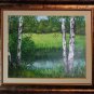 River Birches Original Oil Painting Landscape Forest Glade Trees Palette Knife Art