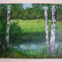 River Birches Original Oil Painting Landscape Forest Glade Trees Palette Knife Art