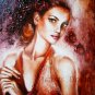 Woman Red Roses Original Oil Painting Portrait Fine Art Figurative Impasto Textured
