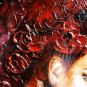 Woman Red Roses Original Oil Painting Portrait Fine Art Figurative Impasto Textured
