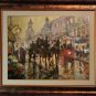Cityscape Old Town Original Oil Painting Carriage Walking People Figurative Art Horse Red Tram